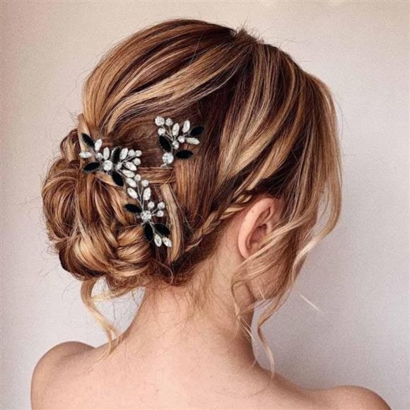 Crystal Bride Wedding Hair Pins Silver Hair Piece Bridal Flower Black main image 4